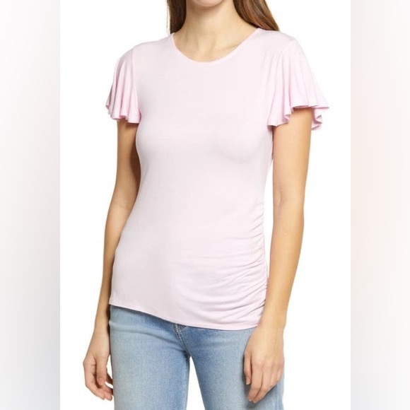 Halogen Tops - HALOGEN FLUTTER SLEEVE SIDE RUCHED TOP 🌸IN STORES🌸